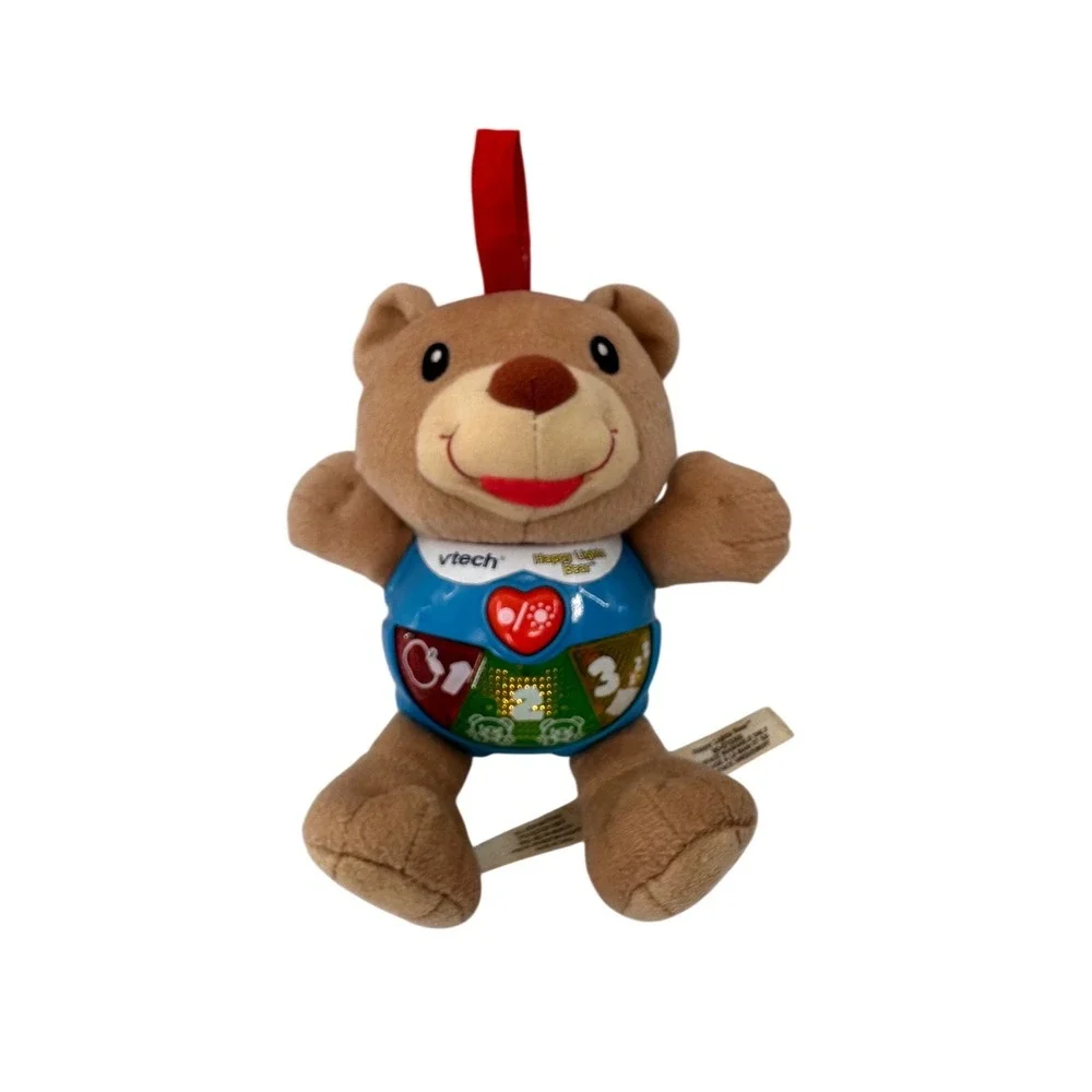 VTech Happy Lights Bear Plush Musical Stuffed Animal Toy Brown Blue 7 in Nursery